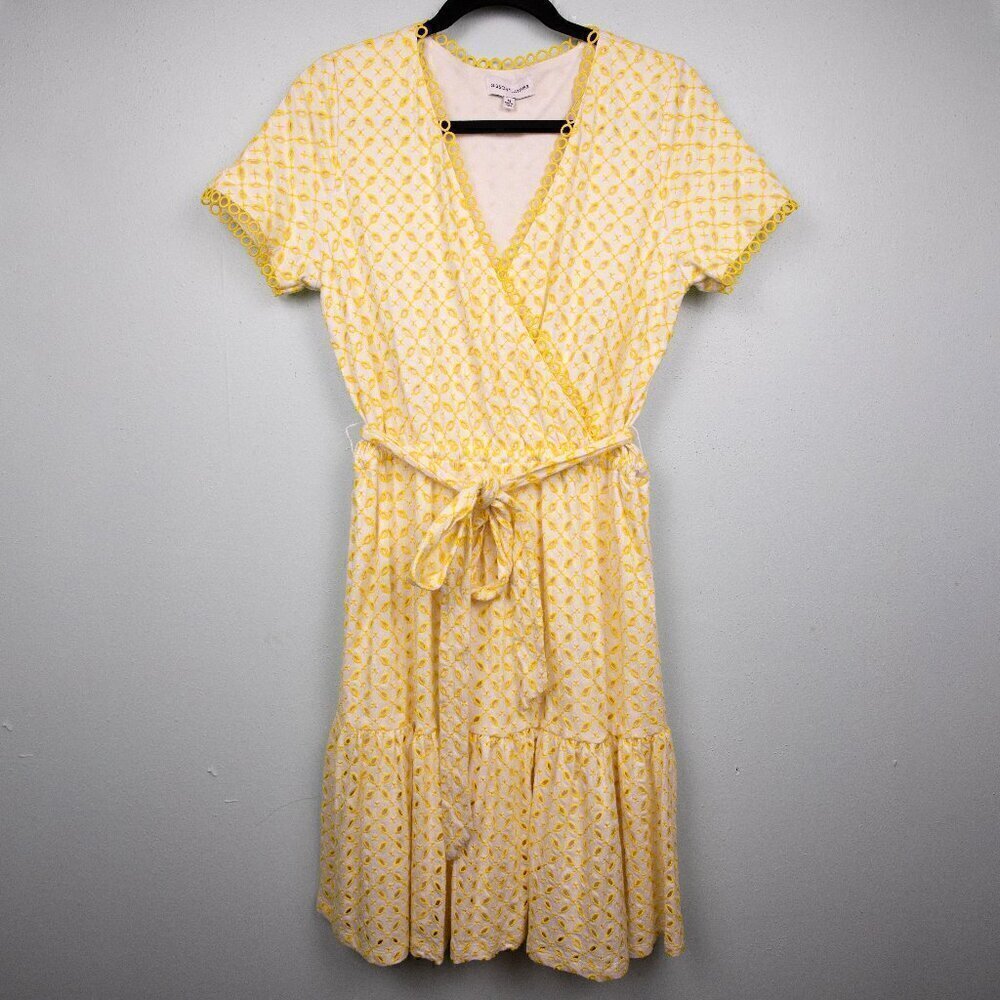 Gibson Latimer yellow eyelet faux wrap dress-M